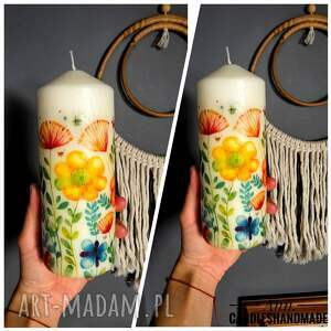 Świeca dekoracyjna Kolorowe kwiaty 20 cm - handmade na lato