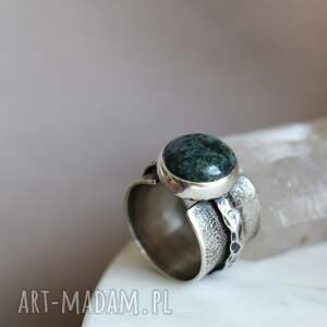 srebrny pierścień z agatem mszystym - Biżuteria pierścionki