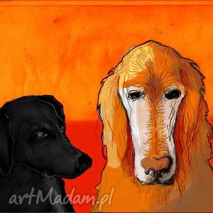 dekoracje plakat dwa psiaki pies, druk, grafika, prezent, kolorowy
