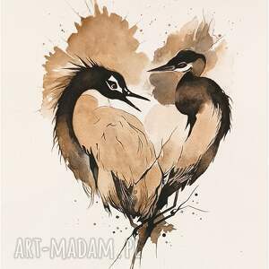oaza bezpieczeństwa, akwarela 23 x 31 cm, żuraw, zwierzęta, żurawie, ptaki