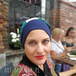 czapka patchworkowa bardzo długa letnia, etno, boho, turban folk, damska