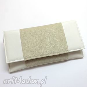 ręczne wykonanie kopertówka - skóra biała i tkanina kremowa