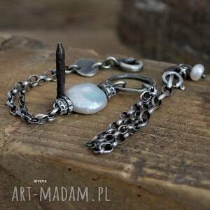 perła - bransoletka 003, perły, srebro oksydowane, bransoletka, biżuteria