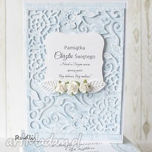 ręcznie zrobione scrapbooking kartki pamiątka chrztu świętego w pudełku