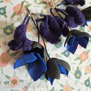 kolczyki leciutkie kwiaty czarne fiolet granat