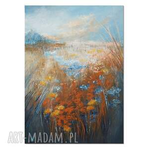 impresja malowany na płótnie do salonu, obraz łąka