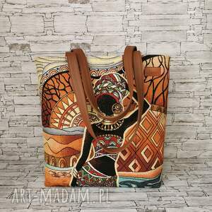 handmade na ramię torebka damska shopper torebka na ramię zamykana gobelin - afryka