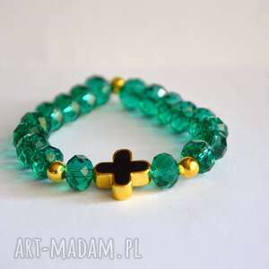 bracelet by sis zielone kryształy z krzyżem, zieleń, nowość