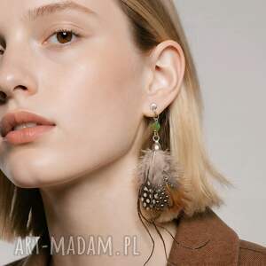 klipsy pióra leciutkie, etno, boho, folk, frida, damskie
