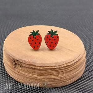 Kolczyki drewniane TRUSKAWKI, strawberry, lato, wakacje