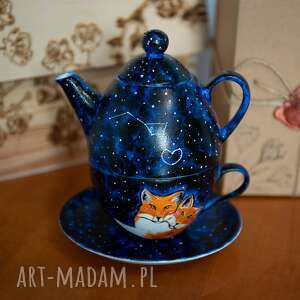 ręczne wykonanie ceramika zestaw do herbaty - tea for one galaktyczne lisy