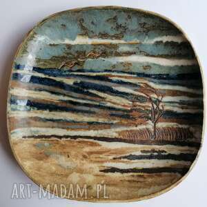 handmade ceramika talerz "pejzaż jesienny wietrzną porą"