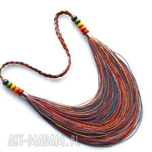 kolorowy długi naszyjnik lniany tęczowy sznurka