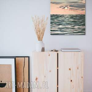 różowy zachód słońca, obraz akrylowy, malarstwo współczesne, morski