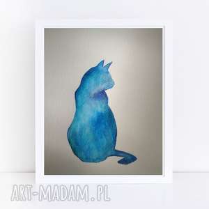 niebieski kot - akwarela formatu 18/24 cm