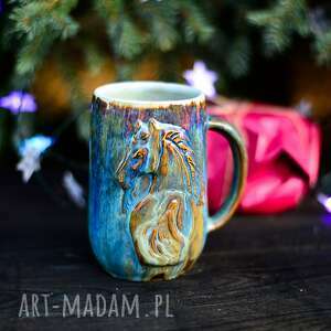 handmade ceramika handmade duzy kubek kamionkowy z koniem| opal | 510 ml