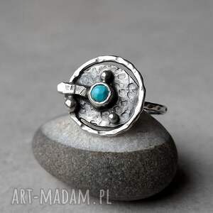 sunset ring srebrny pierścionek z turkusem, pierścionek srebrny, metaloplastyka