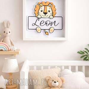 Ramka z imieniem dziecka - lew personalizowana dekoracja do pokoju - motyw dżungli, 3d