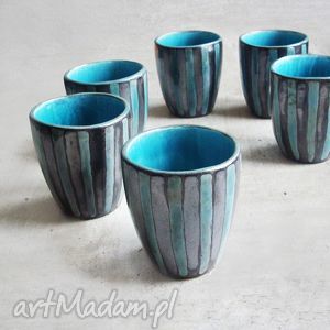 handmade kubki czarki ceramiczne turkusowo - czarne 8 sztuk