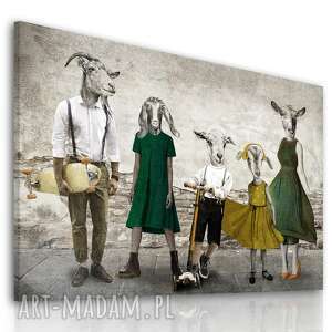 nowoczesny obraz na płótnie z kozami - rodzina kozłowskich 2 3 120x80cm