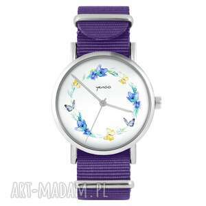 zegarek - wianek, motyle fioletowy, nylonowy, typ militarny, prezent