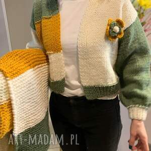 kardigan duo love handmade i szalik ręcznie robiony sweter, wełna akryl