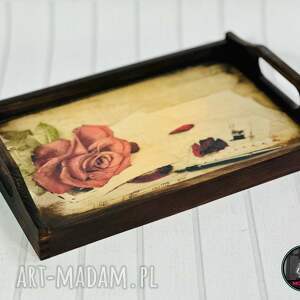 handmade pudełka taca dekoracyjna, vintage, dekoracja stołu, kwiaty, list, pomysł