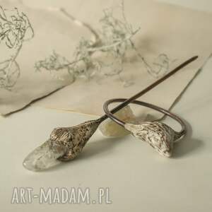 handmade biżuteria kościana szpilka do włosów/broszka z kryształem