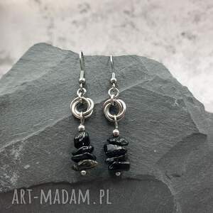 chainmaille obsydian, kolczyki - obsydianem