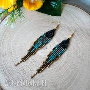 drobne, wiszące kolczyki z akcentem turkusowym biżuteria