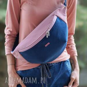 granatowo - różowa nerka xxl, mini plecak, pluszowa na wiosnę prezent