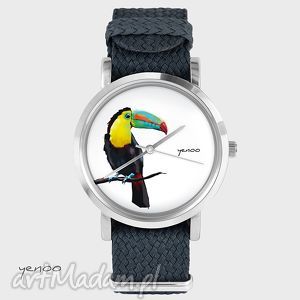 zegarek, bransoletka - tukan grafitowy, ptak, nato, pleciony prezent zegarki