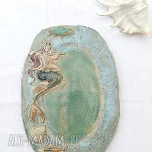 handmade ceramika półmisek ceramiczny z syreną i rybkami