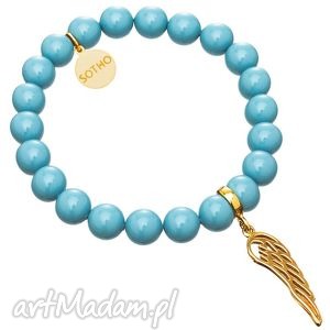 niebieska bransoletka złote skrzydło złoto turkusowe perły swarovski elements