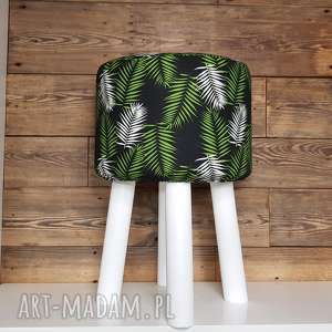 puff monstera na czarnym tle - 45 cm białe nogi, taboret, siedzisko, ryczka