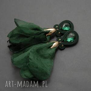 zielone klipsy sutasz z kwiatkiem, sznurek, eleganckie, wyjściowe