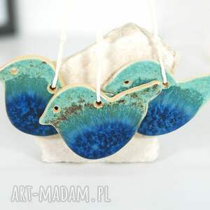 Turkusowe ptaszki - ozdoby ceramiczne do powieszenia