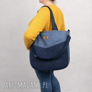 torba na ramię handmade - szlachetny granat, duże kieszenie torebki
