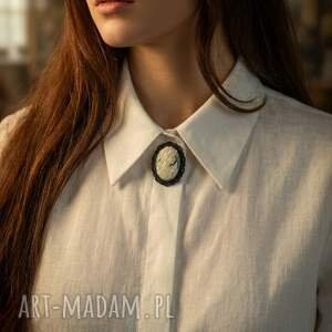 Klasyczna Broszka Cameo z Profilem Kobiety, kamea retro