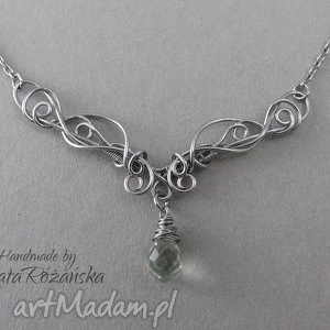 ręcznie zrobione naszyjniki naszyjnik z ametystem zielonym, wire wrapping, stal