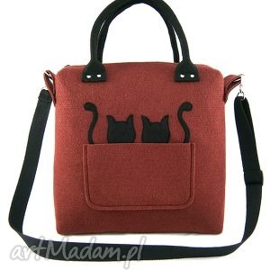 chest crimson black cats/strap torebka, filc, kuferek, kotki duża