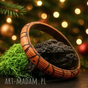 drewniana bransoletka - ręcznie zdobiona bransoletka, wypalane w drewnie