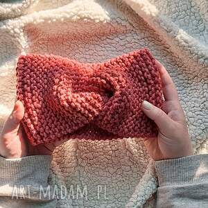 Prezent Wełniana OPASKA na włosy - idealna na chłodne dni - BRUDNY RÓŻ