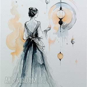 W objęciach światła, Akwarela 32x24 cm, postacie, kobieta, dziewczyna