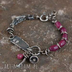 rubin i różowy szafir srebrna bransoletka, bransoletka z rubinów