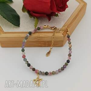 Prezent Złota bransoletka z turmalinu kolorowego z ptaszkiem ze stali