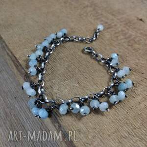 Bransoletka - zawieszki akwamarynu, srebro oksydowane