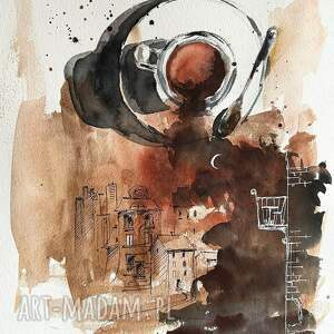 "wróżenie z fusów kawy" akwarela z dodatkiem piórka artystki adriany laube - obraz