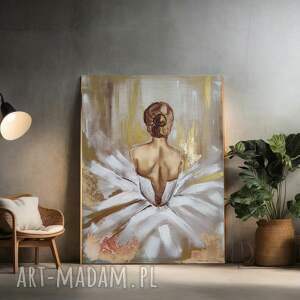 baletnica na lnianym płótnie ręcznie malowany obraz olejny xxl kobieta 70x100 cm