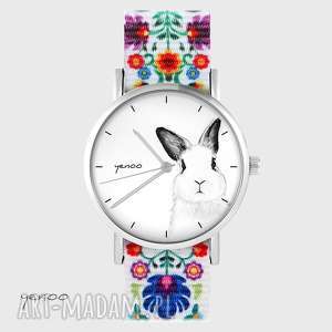 zegarek - królik folk biały, nato, bransoletka, prezent zegarki